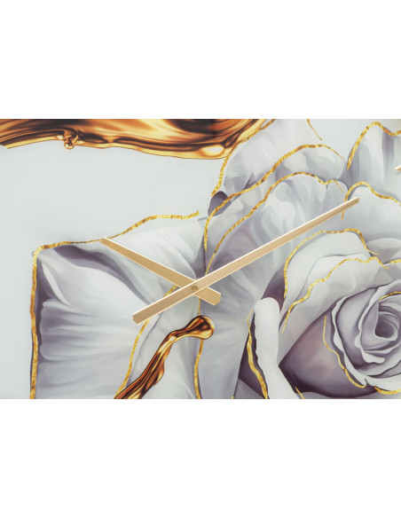 Horloge murale moderne chic Ronde 60 cm en Métal Doré Verre Motif fleur Liron 