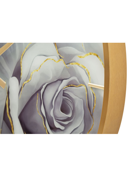 Horloge murale moderne chic Ronde 60 cm en Métal Doré Verre Motif fleur Liron 