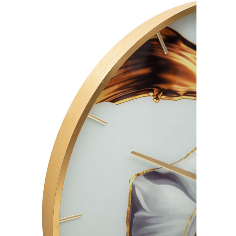 Horloge murale moderne chic Ronde 60 cm en Métal Doré Verre Motif fleur Liron 