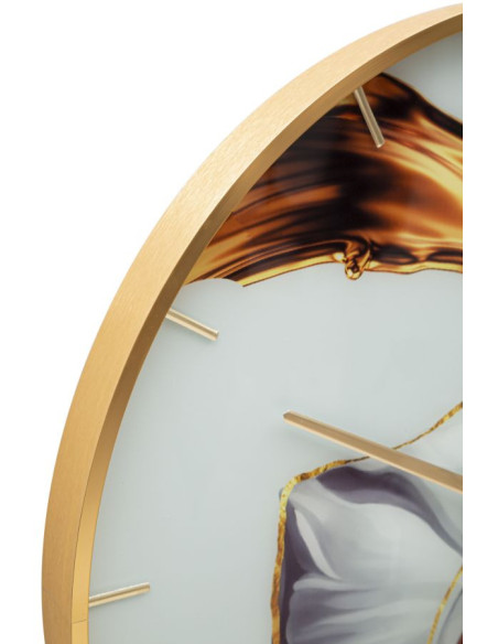 Horloge murale moderne chic Ronde 60 cm en Métal Doré Verre Motif fleur Liron 
