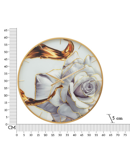 Horloge murale moderne chic Ronde 60 cm en Métal Doré Verre Motif fleur Liron 