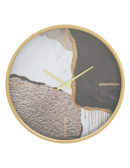 Grande Horloge murale Motif abstrait Ronde 60 cm en Métal Doré Verre Zyrel 