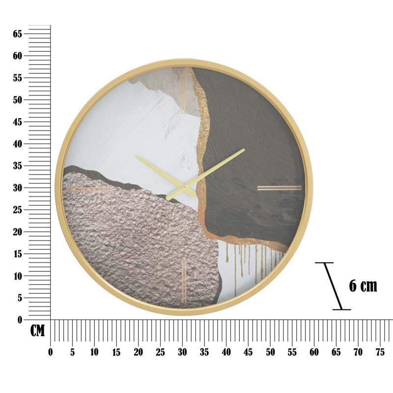 Grande Horloge murale Motif abstrait Ronde 60 cm en Métal Doré Verre Zyrel 