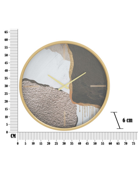 Grande Horloge murale Motif abstrait Ronde 60 cm en Métal Doré Verre Zyrel 
