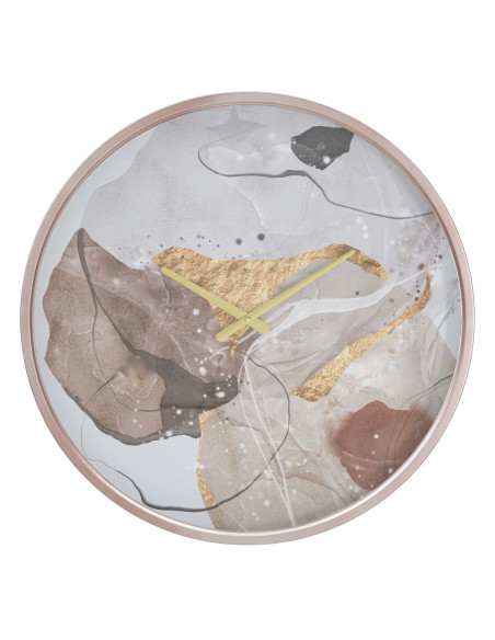 Grande Horloge murale Motif abstrait Ronde 60 cm en Métal Rose Verre Loril 