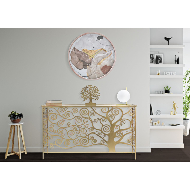Grande Horloge murale Motif abstrait Ronde 60 cm en Métal Rose Verre Loril 