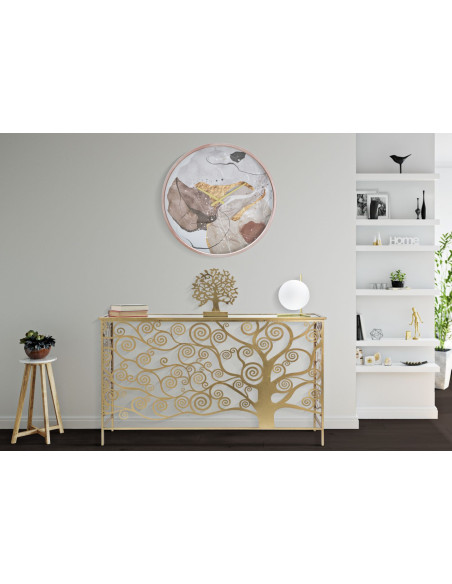 Grande Horloge murale Motif abstrait Ronde 60 cm en Métal Rose Verre Loril 