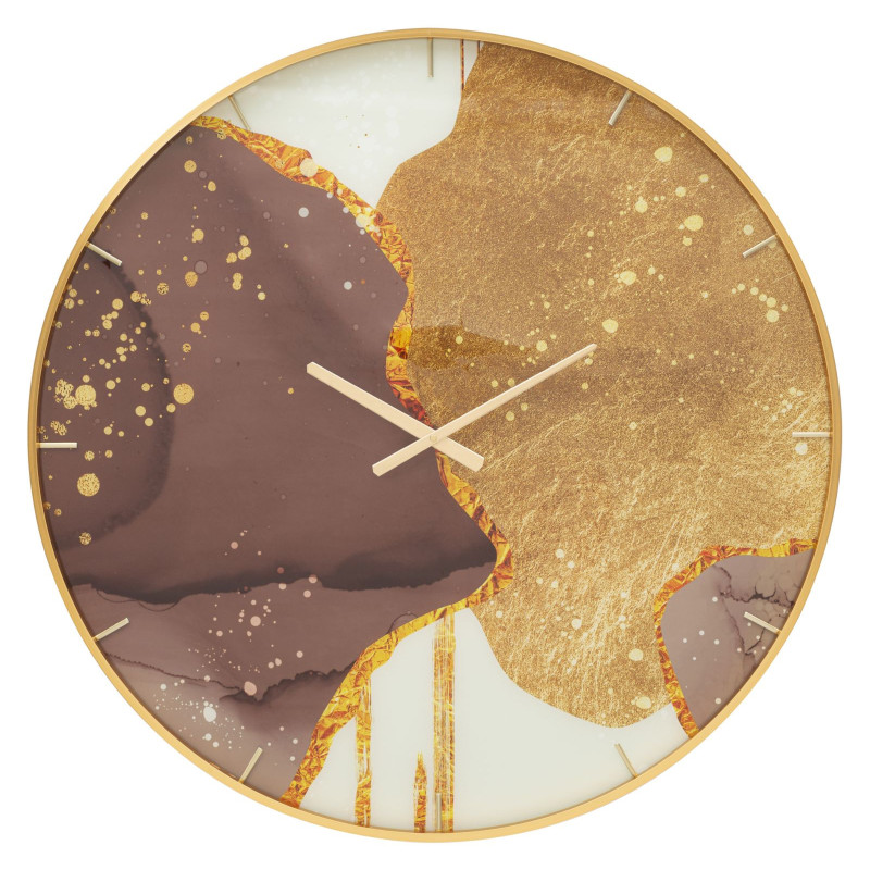Grande Horloge murale moderne chic Ronde 80 cm en Métal Doré Verre Marron Blanc Glody - 1