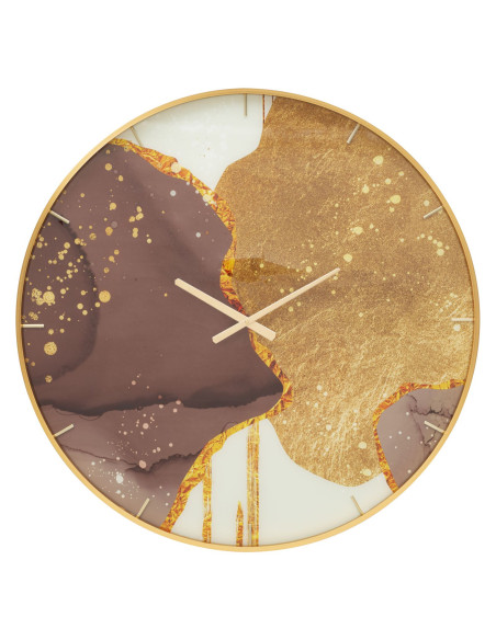 Grande Horloge murale moderne chic Ronde 80 cm en Métal Doré Verre Marron Blanc Glody - 1