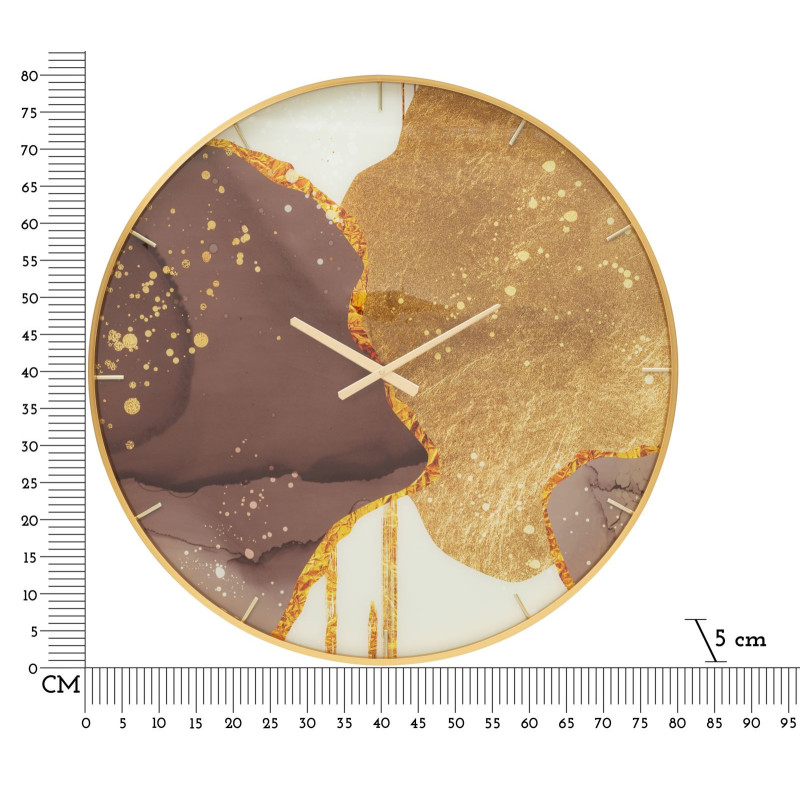 Grande Horloge murale moderne chic Ronde 80 cm en Métal Doré Verre Marron Blanc Glody - 5