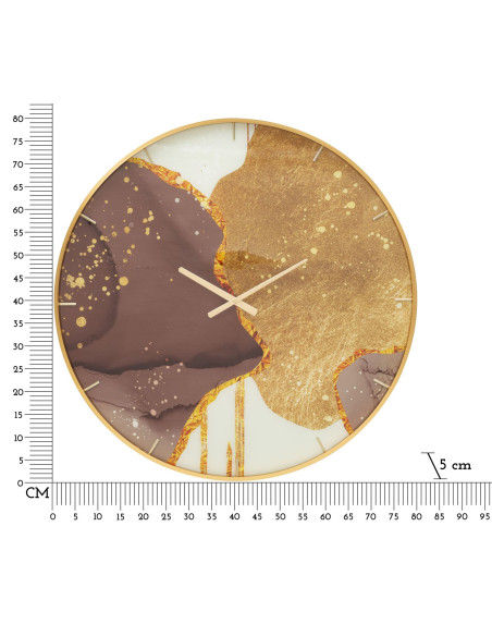 Grande Horloge murale moderne chic Ronde 80 cm en Métal Doré Verre Marron Blanc Glody - 5