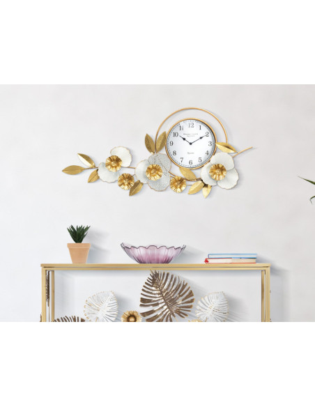 Grande Horloge murale moderne chic Ronde 80 cm en Métal Doré Verre Vert Rose Mity 