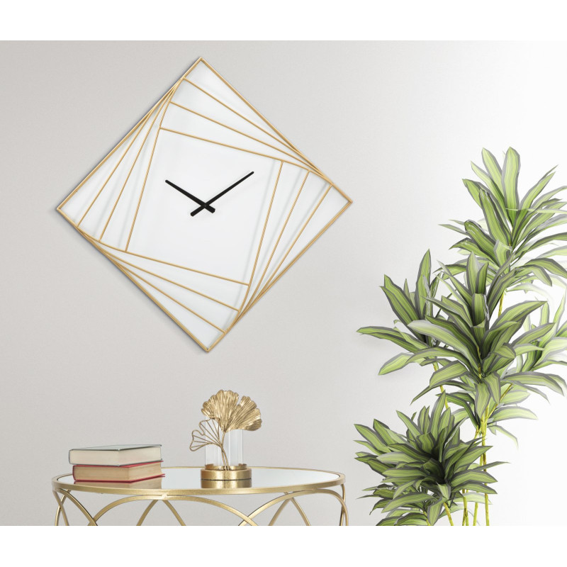 Grande Horloge murale moderne Losange 85 cm en Métal Doré Plastique Blanc Goldy 