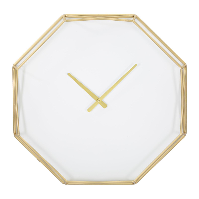 Horloge murale moderne Octogonale 56 cm en Métal Doré Plastique Blanc Goldy 