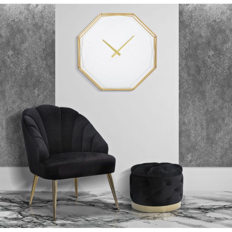 Horloge murale moderne Octogonale 56 cm en Métal Doré Plastique Blanc Goldy 