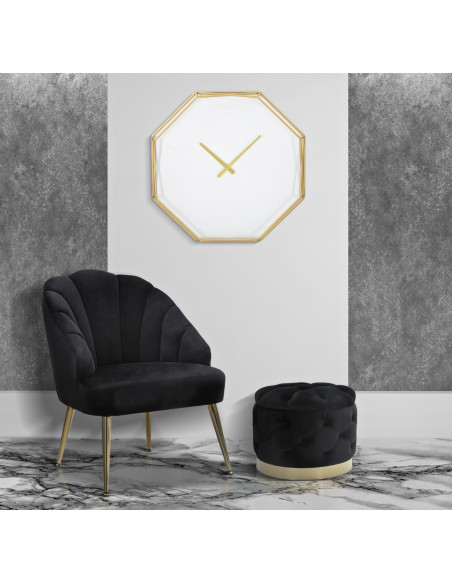 Horloge murale moderne Octogonale 56 cm en Métal Doré Plastique Blanc Goldy 