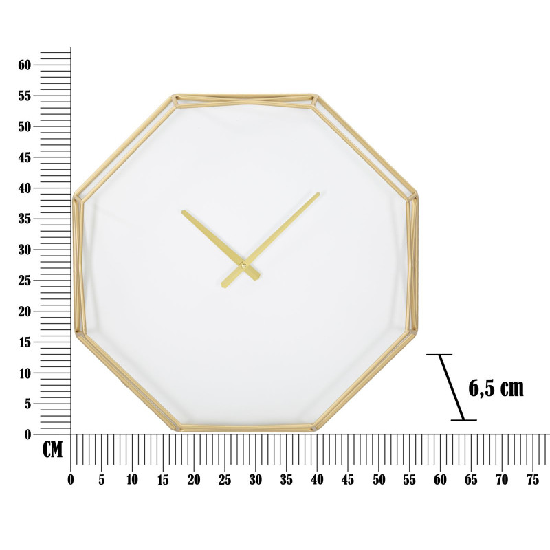 Horloge murale moderne Octogonale 56 cm en Métal Doré Plastique Blanc Goldy 
