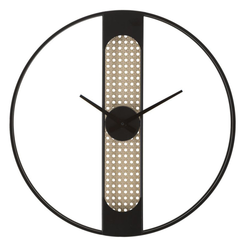 Grande Horloge murale originale Ronde 60 cm en Métal Noir Beige Cannage Ribby 