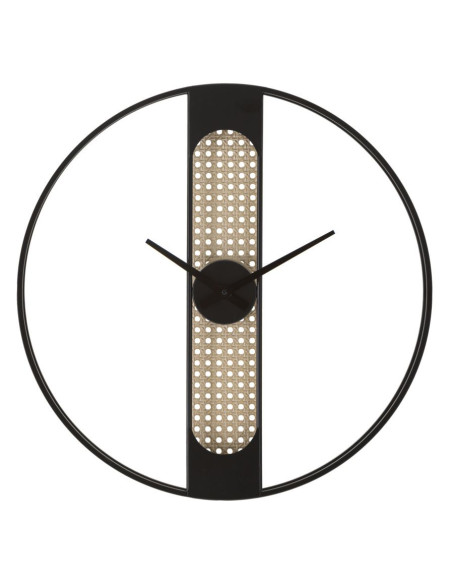 Grande Horloge murale originale Ronde 60 cm en Métal Noir Beige Cannage Ribby 