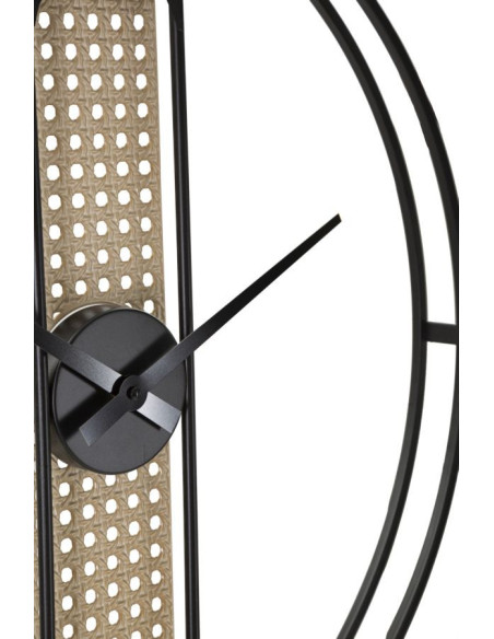 Grande Horloge murale originale Ronde 60 cm en Métal Noir Beige Cannage Ribby 
