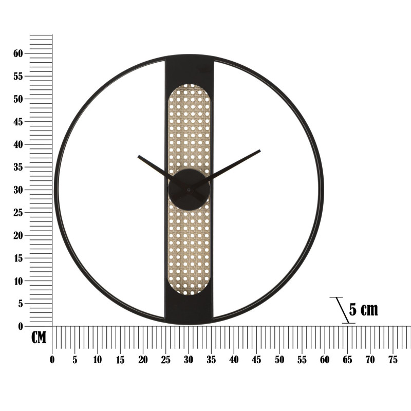 Grande Horloge murale originale Ronde 60 cm en Métal Noir Beige Cannage Ribby 