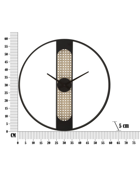 Grande Horloge murale originale Ronde 60 cm en Métal Noir Beige Cannage Ribby 