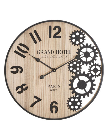 Grande Horloge murale moderne chic Ronde 60 cm en Bois Naturel Métal Noir Grand Hôtel 