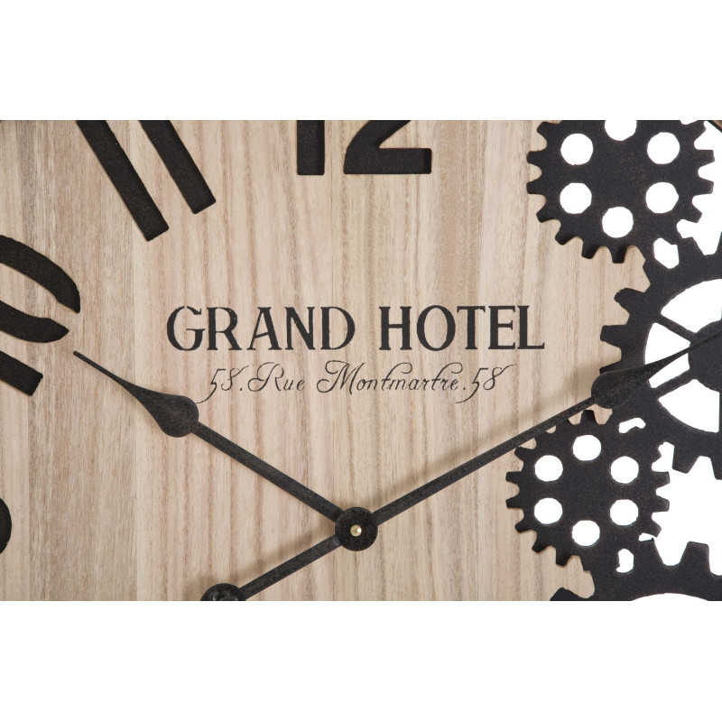 Grande Horloge murale moderne chic Ronde 60 cm en Bois Naturel Métal Noir Grand Hôtel 
