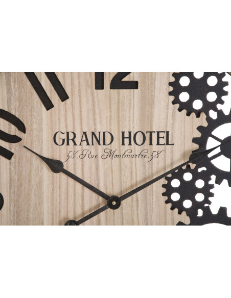 Grande Horloge murale moderne chic Ronde 60 cm en Bois Naturel Métal Noir Grand Hôtel 