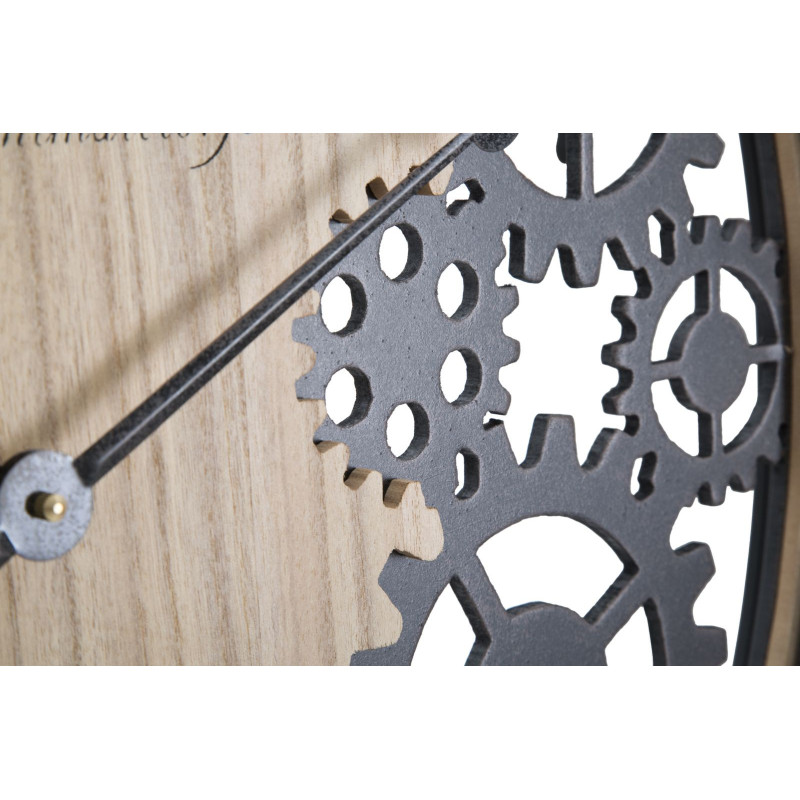 Grande Horloge murale moderne chic Ronde 60 cm en Bois Naturel Métal Noir Grand Hôtel 