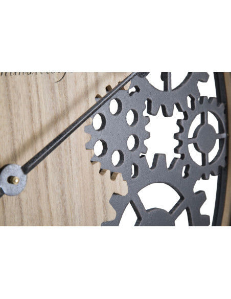 Grande Horloge murale moderne chic Ronde 60 cm en Bois Naturel Métal Noir Grand Hôtel 