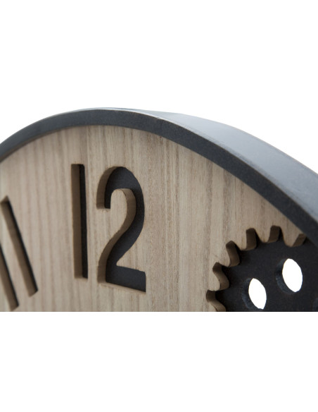 Grande Horloge murale moderne chic Ronde 60 cm en Bois Naturel Métal Noir Grand Hôtel 