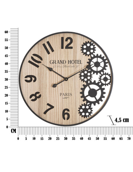 Grande Horloge murale moderne chic Ronde 60 cm en Bois Naturel Métal Noir Grand Hôtel 