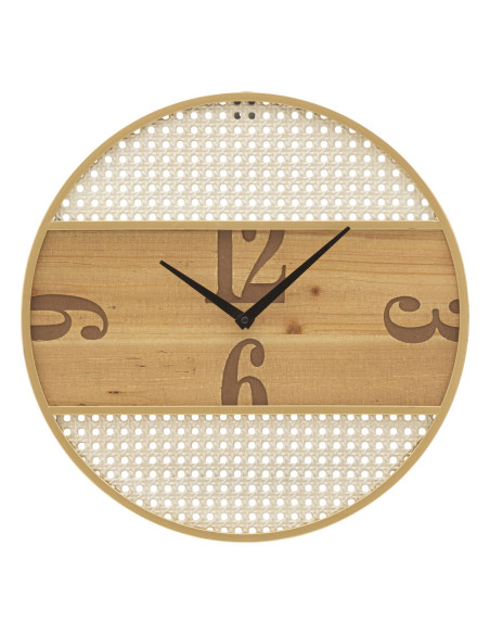 Grande Horloge murale moderne Ronde 50 cm en Bois Naturel Métal Doré Blanc Fuji 