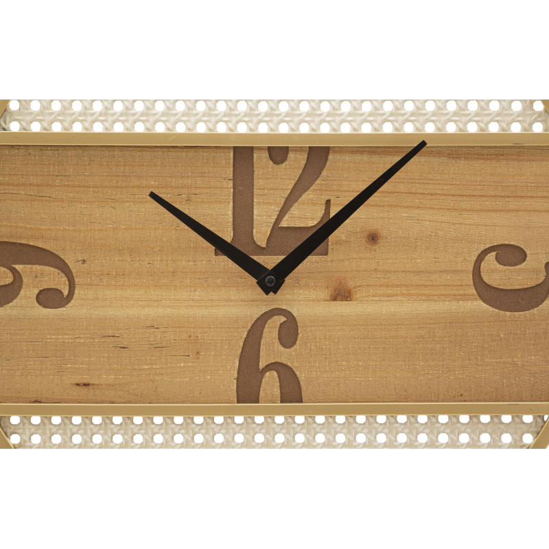 Grande Horloge murale moderne Ronde 50 cm en Bois Naturel Métal Doré Blanc Fuji 