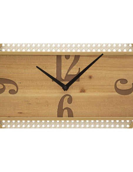 Grande Horloge murale moderne Ronde 50 cm en Bois Naturel Métal Doré Blanc Fuji 