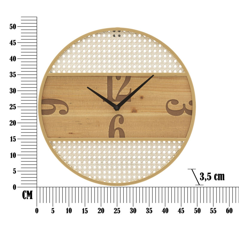 Grande Horloge murale moderne Ronde 50 cm en Bois Naturel Métal Doré Blanc Fuji 