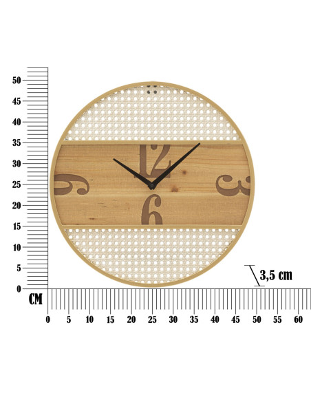 Grande Horloge murale moderne Ronde 50 cm en Bois Naturel Métal Doré Blanc Fuji 