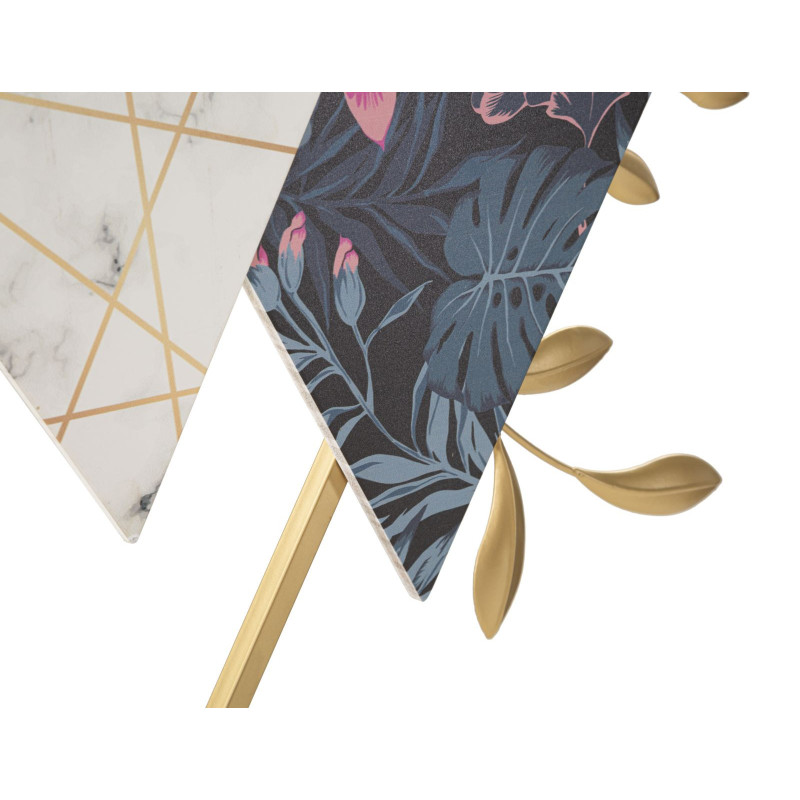 Grande Horloge design moderne Triangulaire 75x59 en Métal Doré Bois Effet marbre Motif Jungle Teryn 