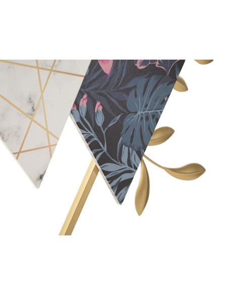 Grande Horloge design moderne Triangulaire 75x59 en Métal Doré Bois Effet marbre Motif Jungle Teryn 