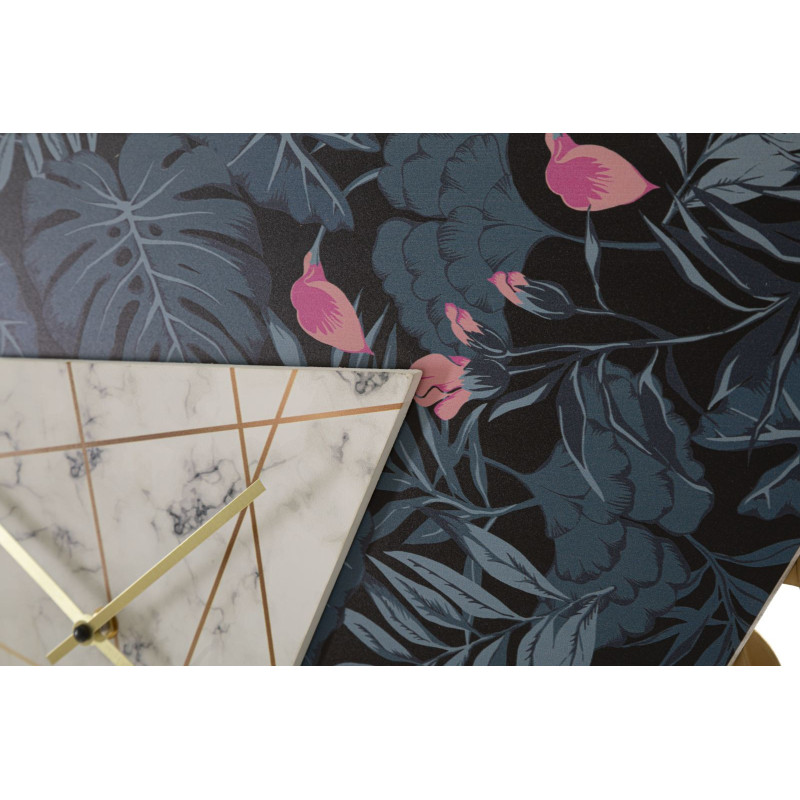 Grande Horloge design moderne Triangulaire 75x59 en Métal Doré Bois Effet marbre Motif Jungle Teryn 