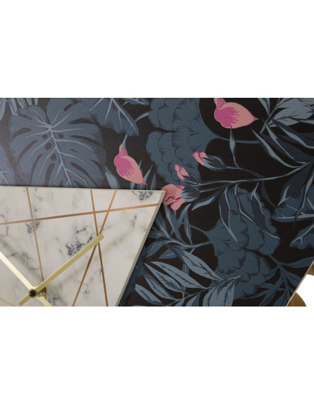Grande Horloge design moderne Triangulaire 75x59 en Métal Doré Bois Effet marbre Motif Jungle Teryn 