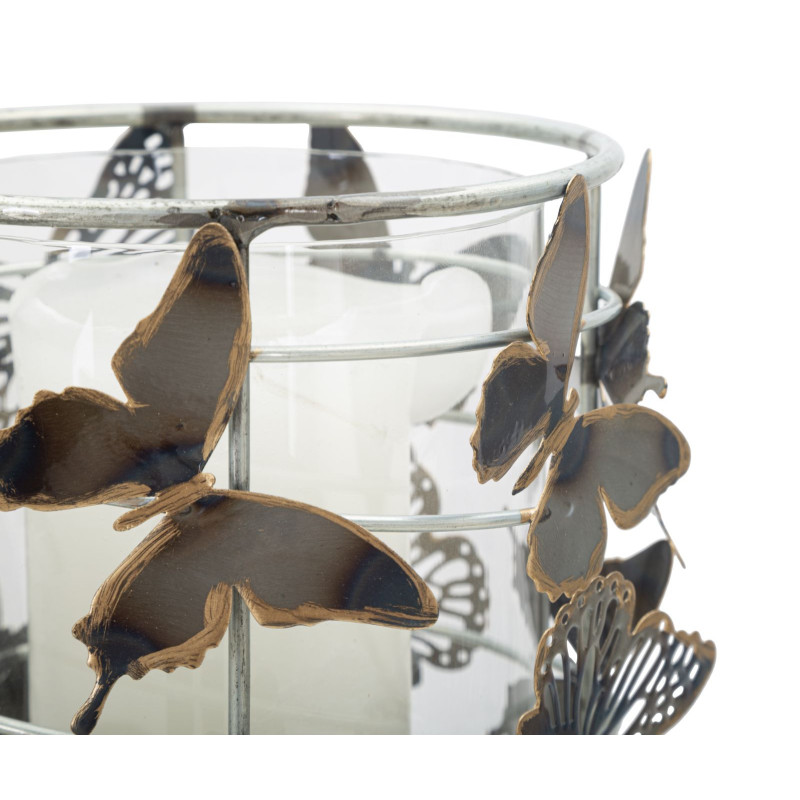 Grand Photophore original Papillons Hauteur 23 cm en Verre Transparent Métal Jorya 