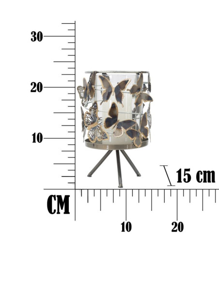 Grand Photophore original Papillons Hauteur 23 cm en Verre Transparent Métal Jorya 