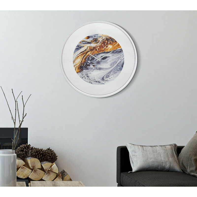 Grande Horloge murale originale Miroir Ronde 60 cm en Métal Argenté Verre Zelva 
