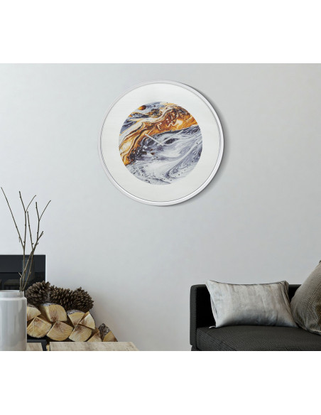 Grande Horloge murale originale Miroir Ronde 60 cm en Métal Argenté Verre Zelva 