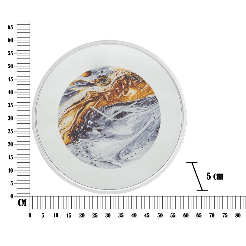 Grande Horloge murale originale Miroir Ronde 60 cm en Métal Argenté Verre Zelva 