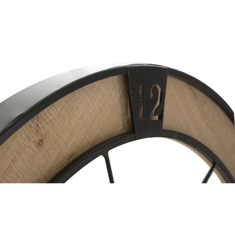 Grande Horloge murale Couple abstrait Ronde 60 cm en Métal Noir Bois Naturel Tovyn 