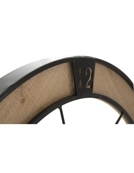 Grande Horloge murale Couple abstrait Ronde 60 cm en Métal Noir Bois Naturel Tovyn 