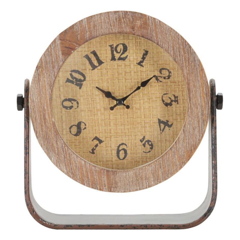 Horloge originale à poser Ronde 23x24 en Bois Rotin Naturel Métal Toran 